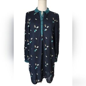 Zara Collection Feather Print Tunic Shirt Dress with Pockets - Size Medium